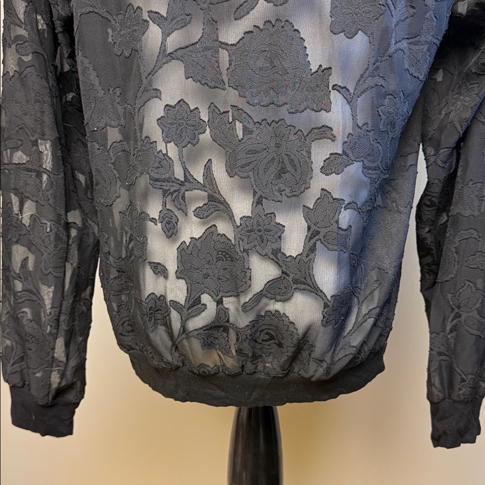 Kori America Sheer Floral Lace Bomber Jacket Black Size S - Picture 6 of 7